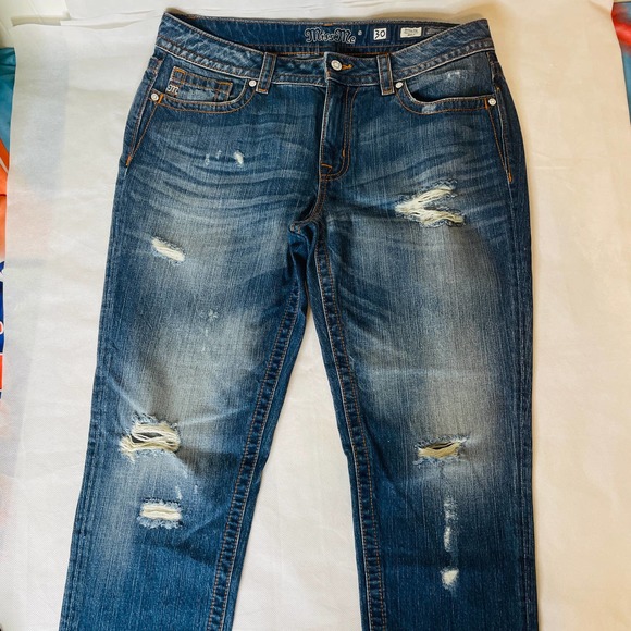Miss Me Denim - Miss Me Women's Blue Denim Distressed Boyfriend Ankle Jeans Size 30